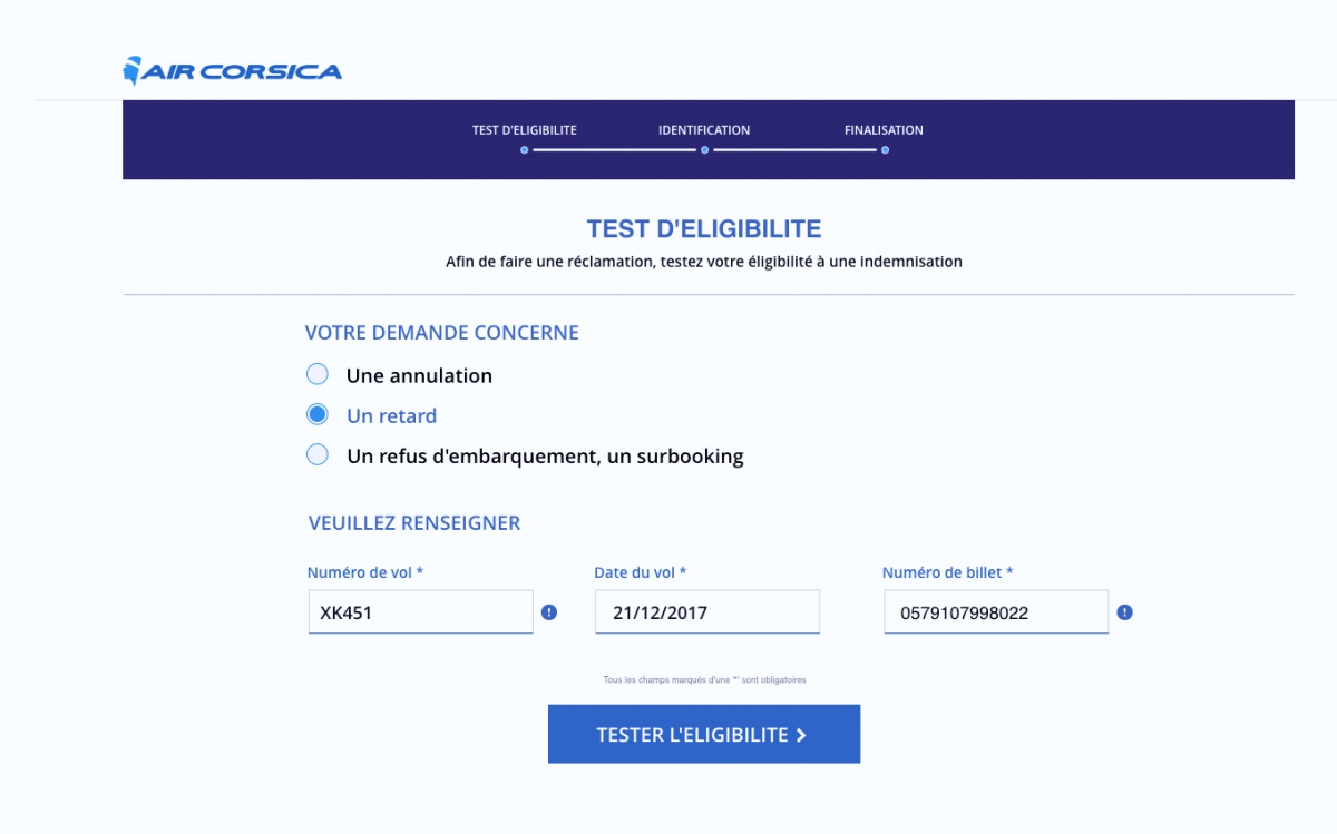 Test d'éligibilité pour Air Corsica, big data, stratégies SEM et ux design