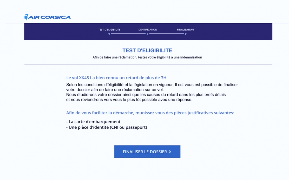 Test d'éligibilité pour Air Corsica, big data, stratégies SEM et ux design