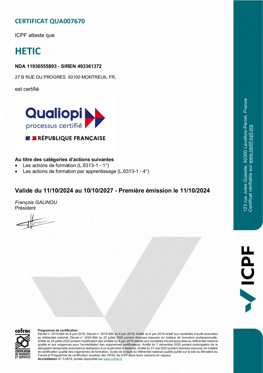 Certificat - Qualiopi - 2025