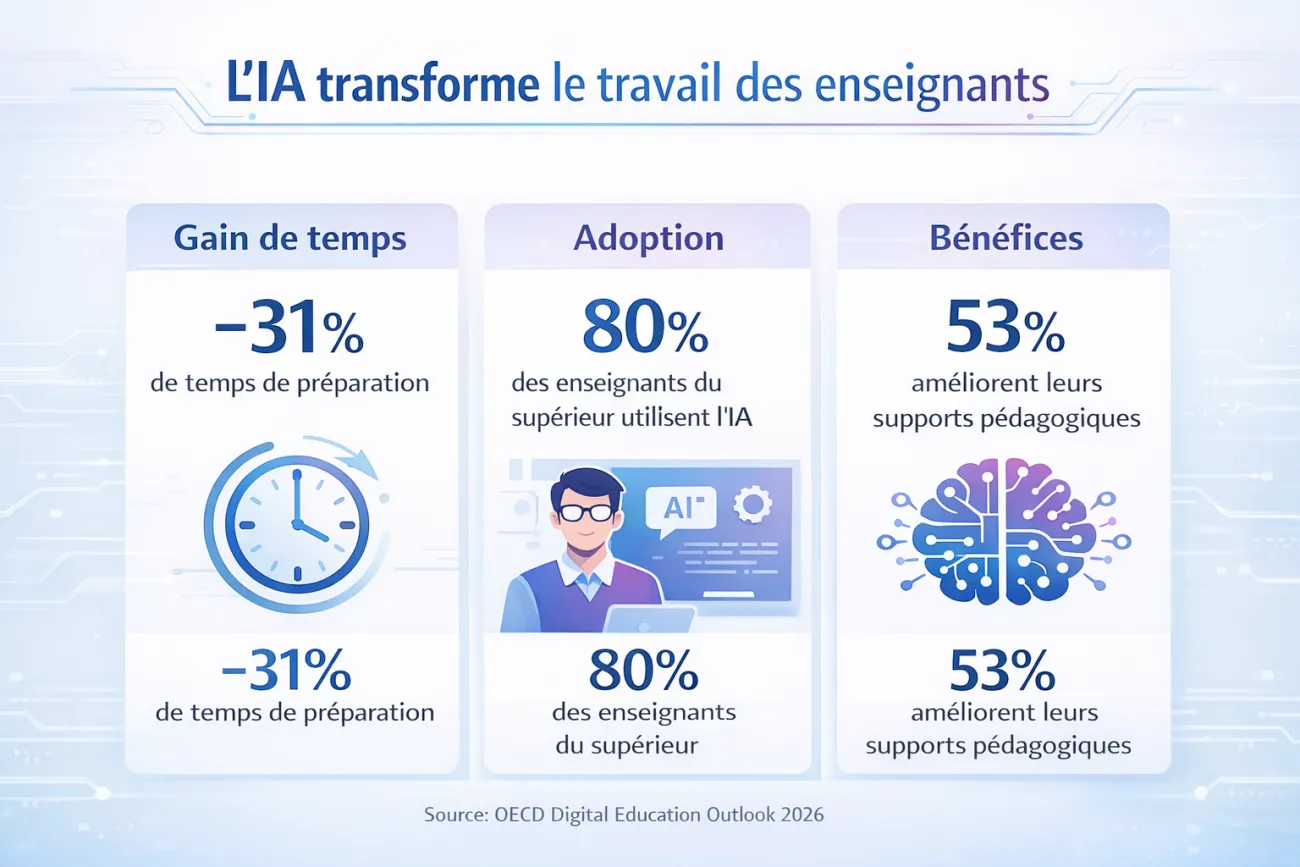 impact IA enseignants gain de temps statistiques OCDE