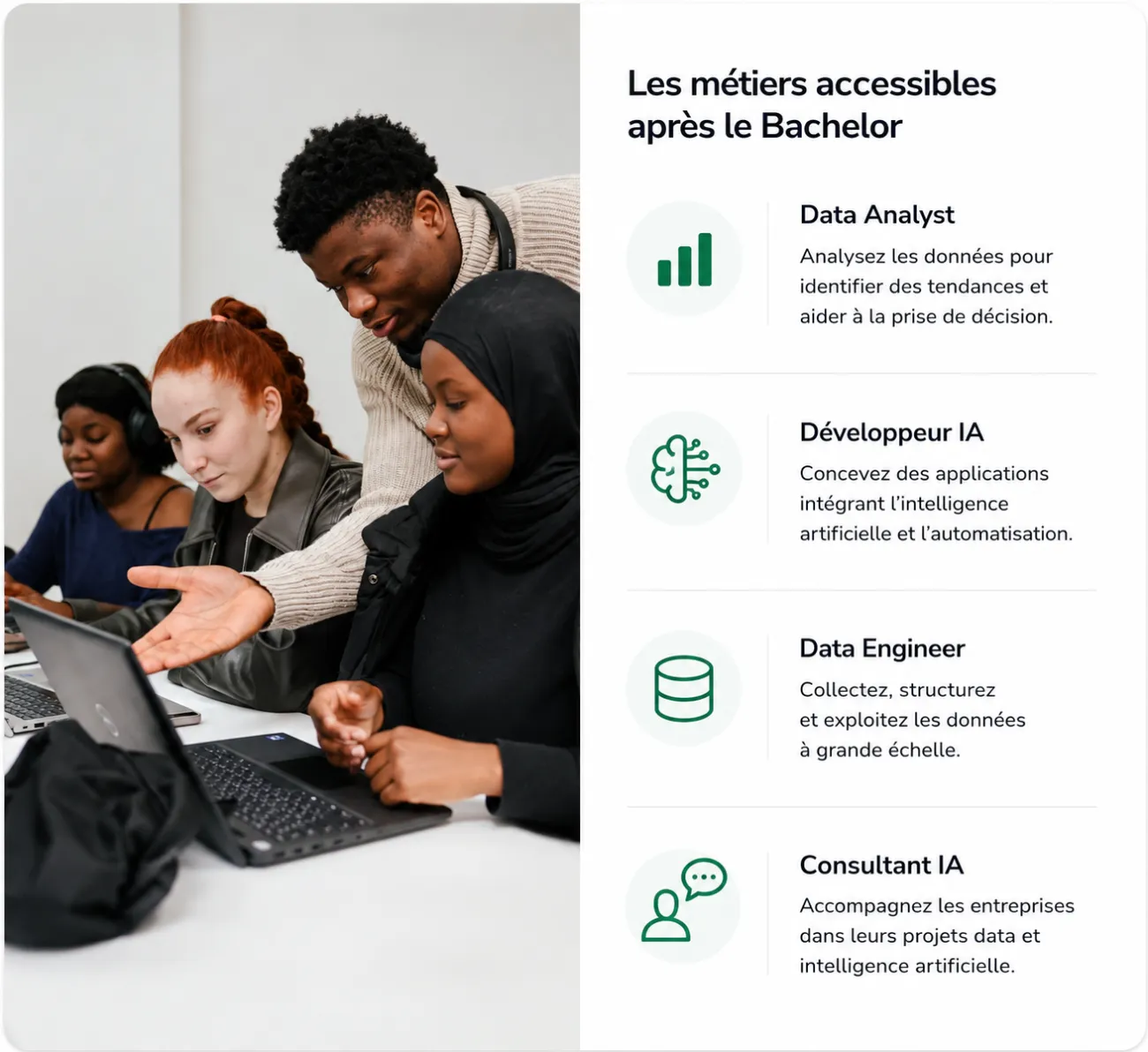 Les métiers accessibles après le Bachelor Data & IA